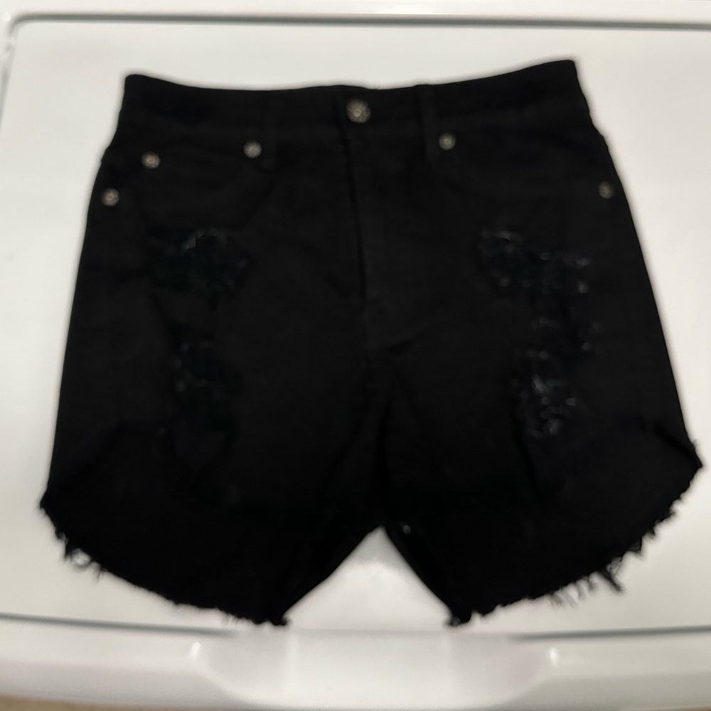 Women's Black Distressed Denim Shorts